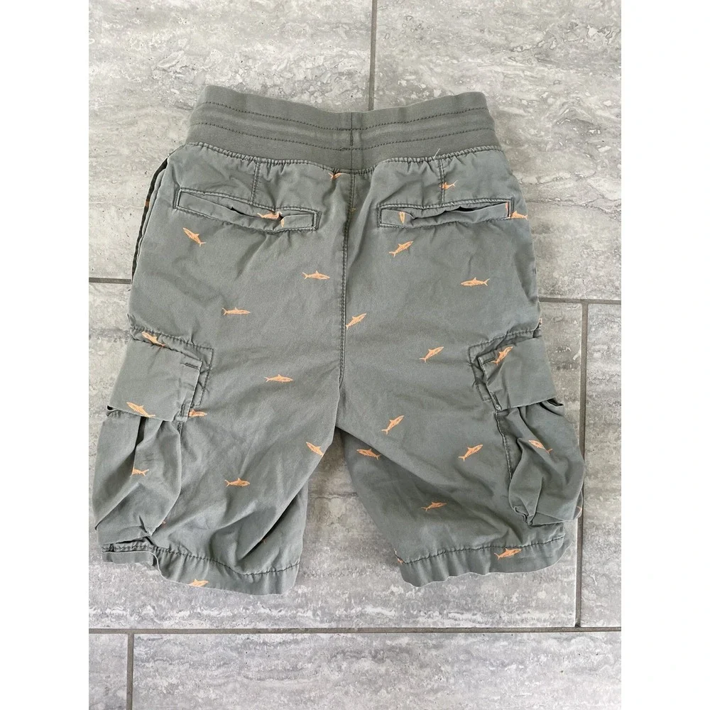 Gap Kids Cargo Shorts Green Orange Shark Print Pullup Small 6-7